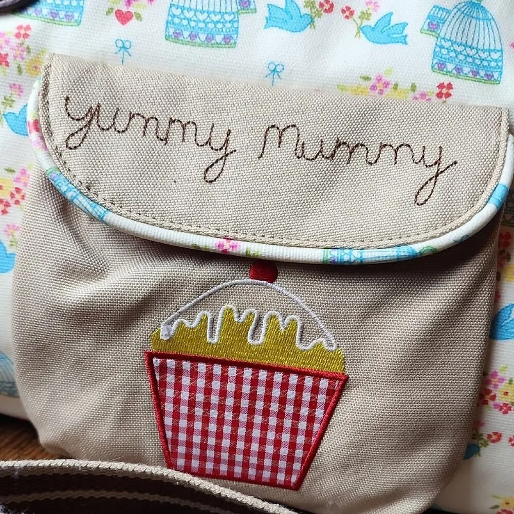 PINK LINING | Yummy Mummy Cream and Brown‎ Floral Blue Birds Baby Diaper Bag